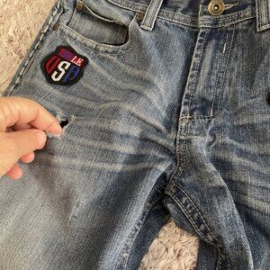 Agile USA Patch Work Distressed & Whiskered Skull, Flag, USA‎ Men Jeans 30x34